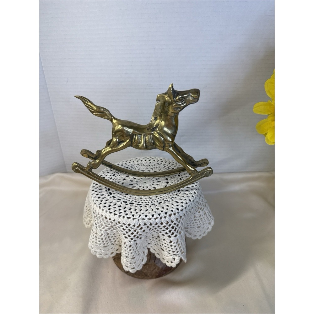 Adorable Vintage SOLID BRASS Rocking Horse Figurine 7"X5.5X2" Aprox. 1 Lb.